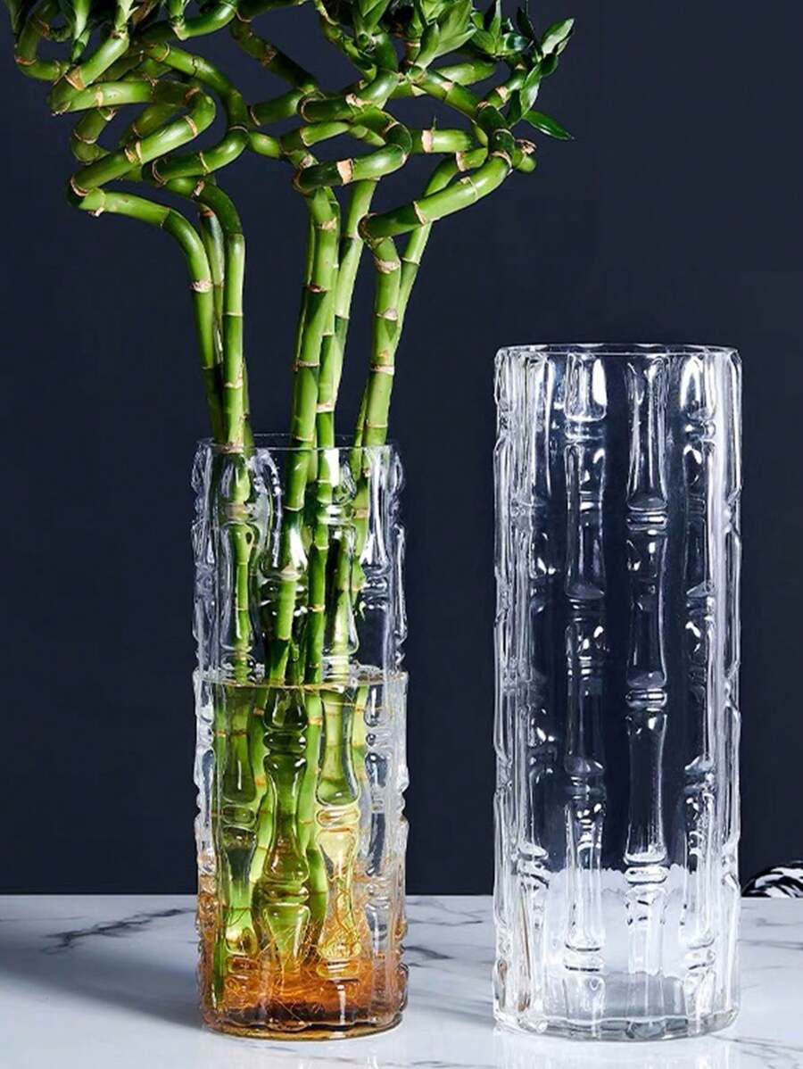 大號玻璃花瓶,帶有幸運竹裝飾,適用於客廳中水培鮮花或乾花,透明高端流行風格 - 無色 - 查看 1