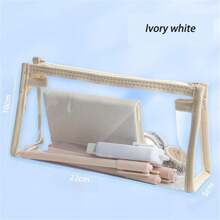 1 Pink New Highly Attractive Level Transparent PVC Pen Bag Students Wholesale Fashion Simple Stationery Storage Bag Simple Transparent Large Capacity Stationery Bag - Pink - View 8