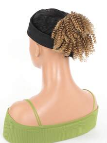 短假髮,捲曲彈性橡膠頭,假髮,合成泡沫捲曲編蓬髮,亂糟糟圓髻,女性髮飾 - 亞麻棕 - 查看 5