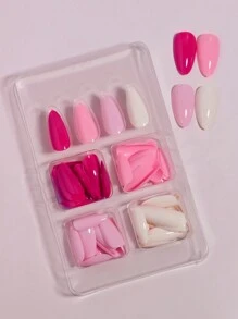 VV MEI JIA ER 情人节指甲 96 件渐变粉色系列按压式指甲情人节礼物长杏仁全覆盖假指甲自然按压式指甲适合女士和女孩纯色假指甲套装 + 1 片胶带 + 1 个指甲锉指甲用品 - 彩色 - 查看 4