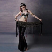 Belly Dancing  Hip Scarf Belt Skirt Coins Flannel For Women Rave Outfit Belly Dance Waist Decoration Scarf Skirt Chain - Black - View 3