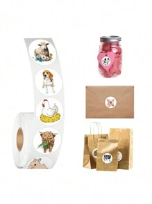 500PCS Cute Farm Animals Stickers Roll Vinyl Stickers For Scrapbook,Journaling,Laptop,Bumper,Skateboard,Water Bottles,Computer,Phone,Cartoon Anime,School Supplies,Back To School - Multicolor - View 2