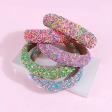 1pc Non-Slip Colorful Beaded Headband With Sponge Pad For Girl, Candy-Colored Fashion Hair Accessories, Lovely Gift For Girls - Pink - View 6