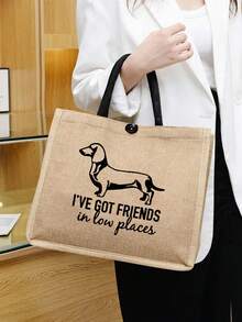 1入麻質腊肠犬托特包,腊肠犬裝飾的肩袋,休閒肩袋復古風格手提包,雙手柄學校書包,托特包,書本托特袋,非常適合畢業生,青少女,新生,初中和高中學生,非常適合戶外,旅遊和返校,個性化禮品袋,可容納書籍,非常適合婚禮,生日,沙灘,假期,非常適合女性,母親,老師,朋友,伴娘,學生和返校美麗的禮物,禮品 - 卡其色 - 查看 3