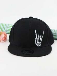 1 Pieza Gorra De Béisbol Estilo Hip-hop Con Puntero Manual Bordado Neutro Para Adolescente - Negro - Ver 3