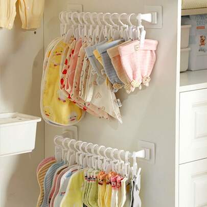 无需钻孔的架子，配有 10 个夹子，婴儿衣柜收纳架，用于存放衣服、围兜、帽子、袜子和内衣，情人节爱心