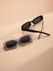 2 Pairs Teenagers' Personalized Square Glasses, Suitable For Daily Wear - Black - View 3