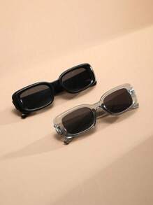 2 Pairs Teenagers' Personalized Square Glasses, Suitable For Daily Wear - Black - View 1