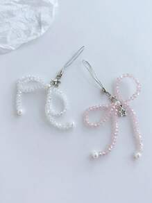 優雅1個透明珠鏈蝴蝶結＆星星鑰匙包掛件，可愛多功能手提包＆錢包裝飾配件 - 粉色 - 查看 10