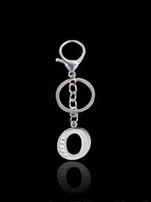 Llave creativa de una pieza de la calle con 26 letras brillantes y llavero de letra capital hueca con diamantes de imitación, regalo personalizado adecuado para todo tipo de personas - Plateado - Ver 21