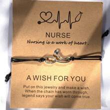 1條護士祝福卡手鍊,備有聽診器和心臟節律圖案吊飾,女士日常穿戴的自助編織蠟繩 - 彩色 - 查看 6