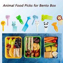 38 piezas Selección de palillos con diseño de animales de dibujos animados para aperitivos, pasteles, frutas, con herramienta de corte y divisor de caja de almuerzo de silicona, regalo de cocina para Navidad - Multicolor - Ver 5