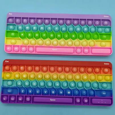 1pc Rainbow Keyboard Pop-up Fidget Toys: Perfect Basket Filler For Kids Birthdays, Push Its Bubble Sensory Pop Educational Math Learning Toys For Kids