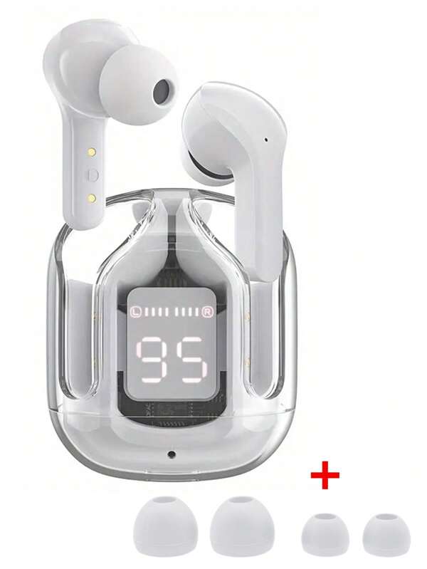 Transparent Touch Control Low Latency Tws Wireless Earbuds For Sport, Office And Gaming With Type-c Charging Port, 5.3mm Semi-in-ear Style, Long Battery Life