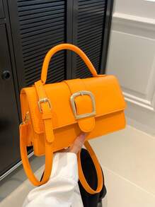 時尚純色優雅鉗子裝飾方形翻蓋女手提包 - 橘色 - 查看 4