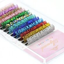 混合色聖誕派對化妝閃光時尚閃亮彩色假睫毛延長捲個人睫毛延長 - C - 查看 7