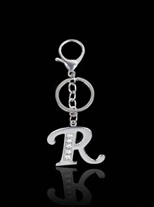 Llave creativa de una pieza de la calle con 26 letras brillantes y llavero de letra capital hueca con diamantes de imitación, regalo personalizado adecuado para todo tipo de personas - Plateado - Ver 2