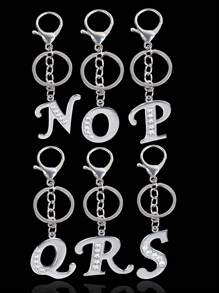 Llave creativa de una pieza de la calle con 26 letras brillantes y llavero de letra capital hueca con diamantes de imitación, regalo personalizado adecuado para todo tipo de personas - Plateado - Ver 8