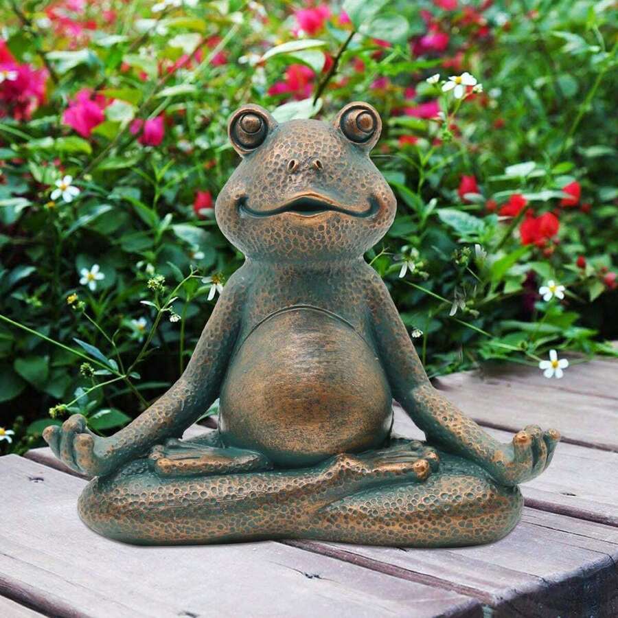 Meditating Frog Miniature Figurine,Zen Yoga Frog Garden Statue Decorations Indoor/Outdoor Garden Sculpture For Fairy Garden,Home, Patio,Deck,Porch Yard Art Decoration,5 Inch - Copper - View 1