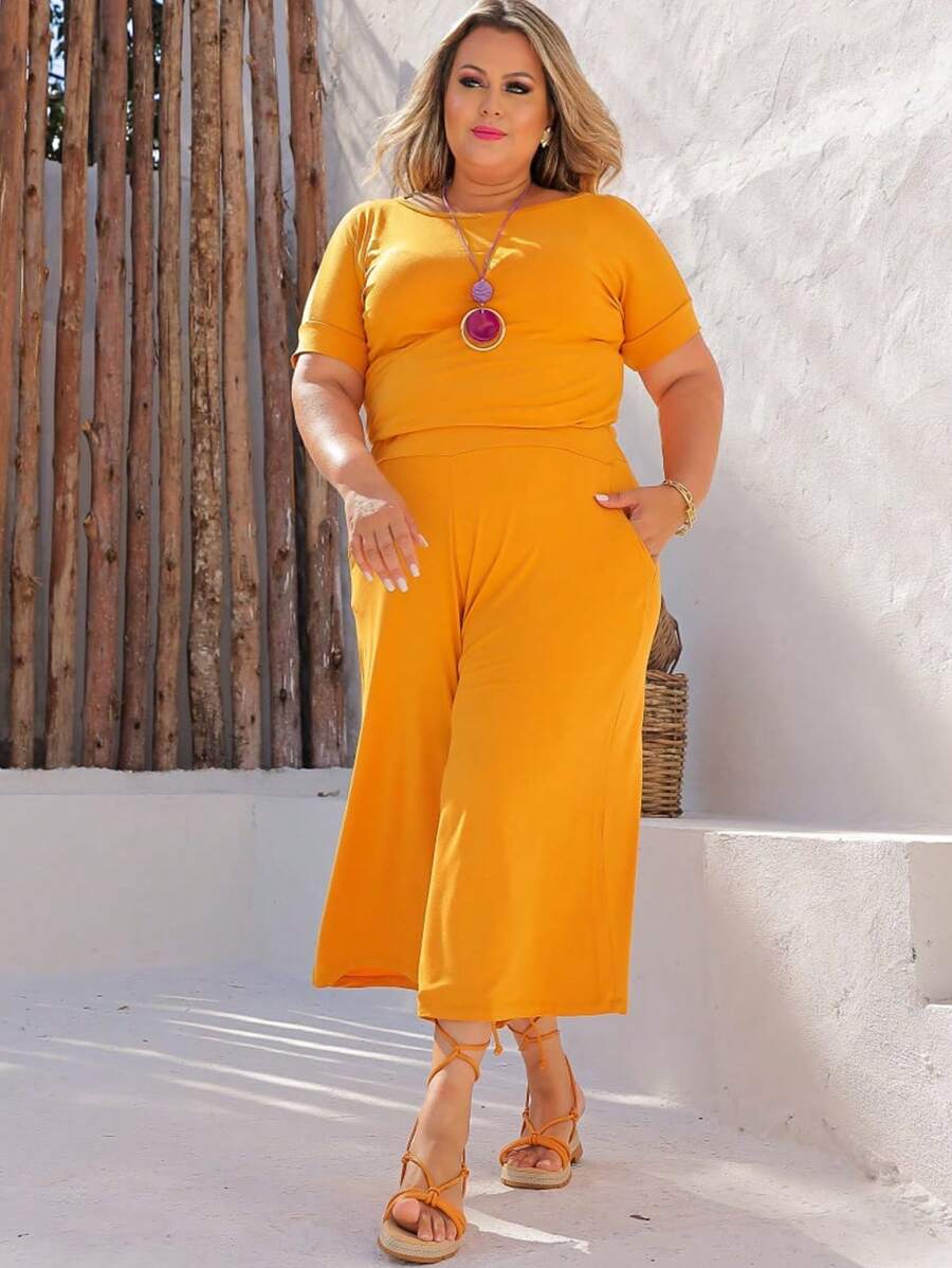 Women Two-piece Outfits - Màu Mù tạt vàng - Xem 1