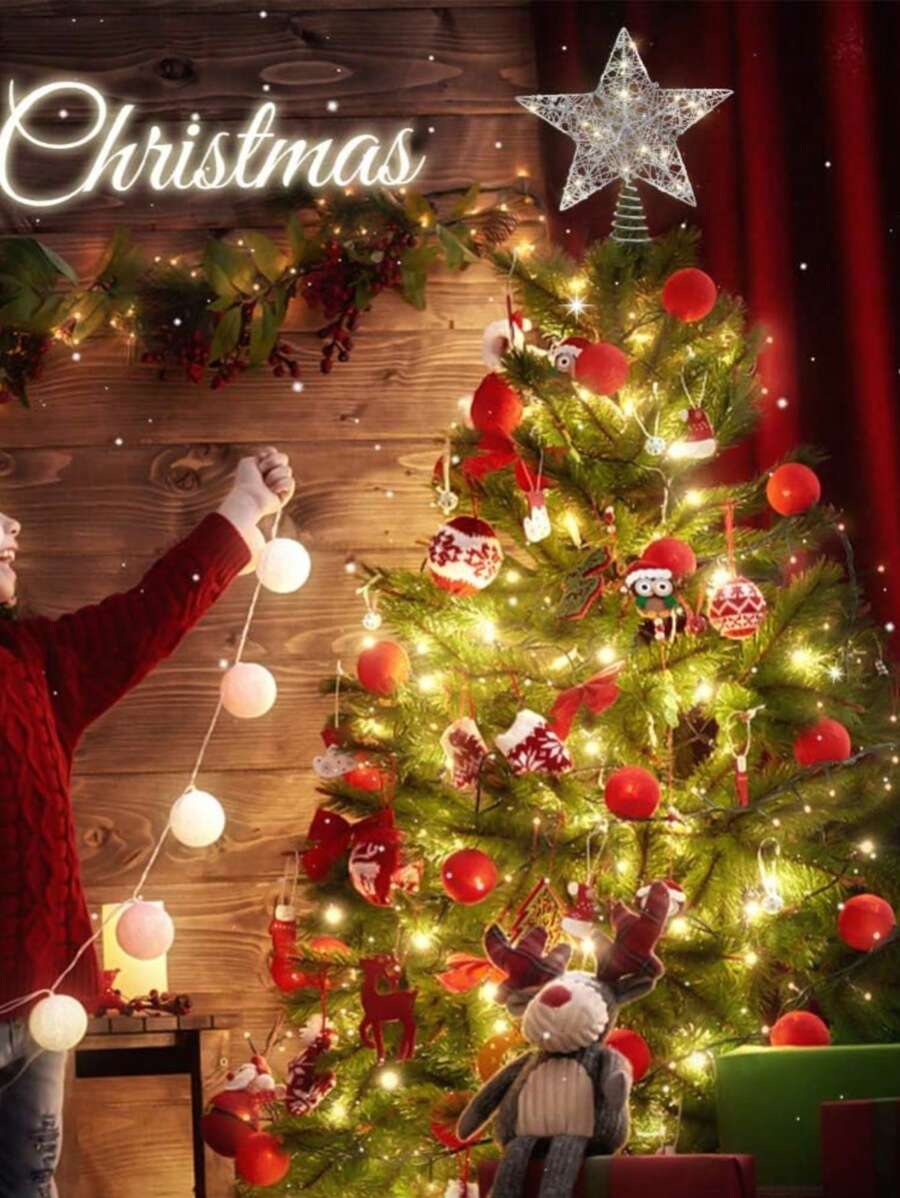 Christmas Tree Topper Lighted Christmas Glittered Star Tree Topper