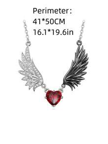 1pc Women's Black & White Angel Wing Design Pendant Necklace, Suitable For Daily Wear - Black and White - View 5