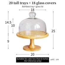1set Bamboo Cake Stand With Glass Dome Cover, Food Display Stand For Dessert, Bread, Fruits - Ginger - View 8