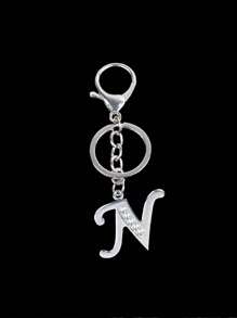 Llave creativa de una pieza de la calle con 26 letras brillantes y llavero de letra capital hueca con diamantes de imitación, regalo personalizado adecuado para todo tipo de personas - Plateado - Ver 20