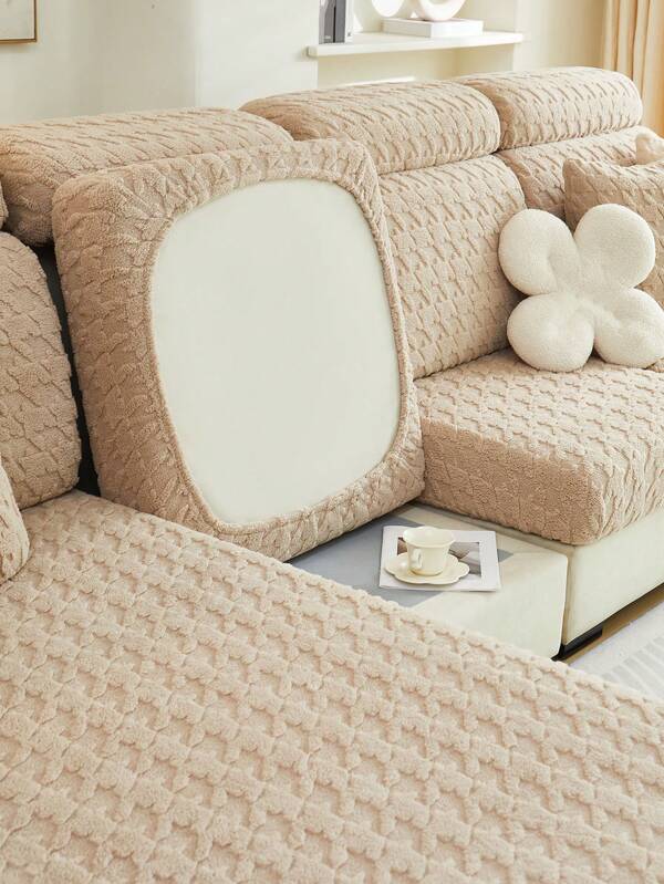 1pc Plush Jacquard All Seasons General Purpose Elastic Sofa Seat Cover, Slip-Resistant Sofa Cover, Suitable For L-Shaped And 1234 Seat Sofa In Living Room