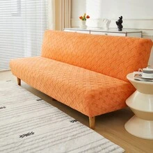 1pc Jacquard Geometry Pattern Sofa Bed Cover High Elasticity Easy Installation Suitable For Various Sizes All-Season-Use Pet Scratch-Proof Foldable Sofa Bed Cover - Orange - View 7