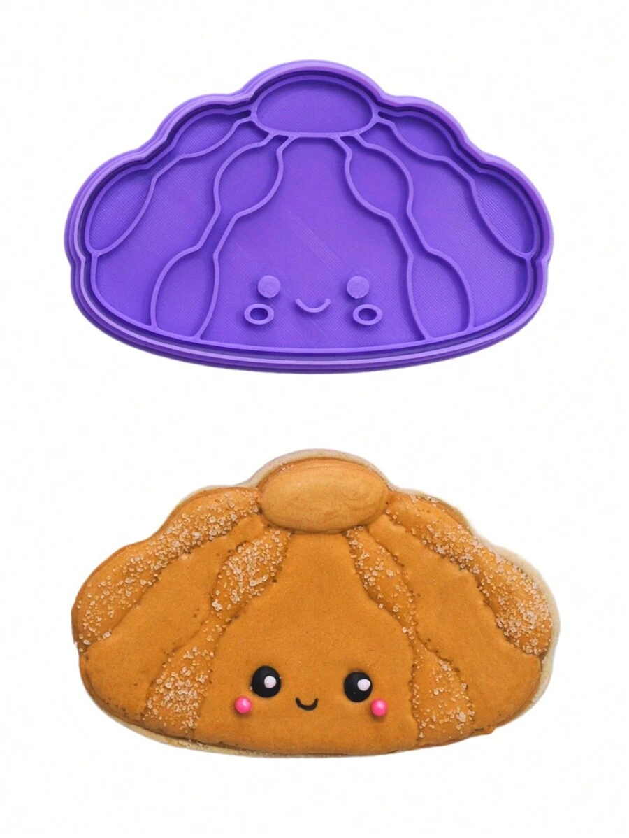 Molde de galleta con diseño kawaii de pan muerto y plantilla del Día de los Muertos para Halloween - Morado - Ver 1