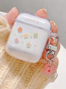 1入簡約小花設計透明吊飾盒，適用於蘋果耳機 - 無色 - 查看 4