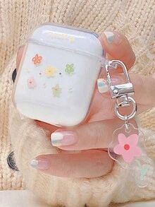 1入簡約小花設計透明吊飾盒，適用於蘋果耳機 - 無色 - 查看 3