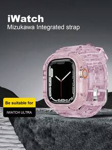 1款集成式蘋果手錶錶帶和錶殼,適用於蘋果手錶se/8/7/6/5/4/3/2/1,安裝簡便,半透明粉色 - 粉色 - 查看 8