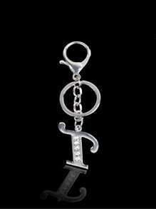Llave creativa de una pieza de la calle con 26 letras brillantes y llavero de letra capital hueca con diamantes de imitación, regalo personalizado adecuado para todo tipo de personas - Plateado - Ver 16