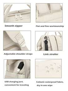 Mochila De Bolsa De Mamá Multifuncional, Gran Capacidad Impermeable Con Aislamiento Para Biberones Y Pañales, Con Interfaz De Carga Usb