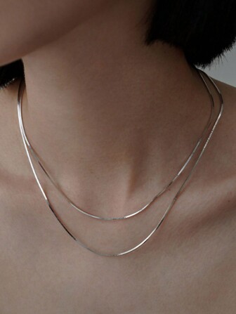 Nooxian 2入組女士雙層不銹鋼項鍊