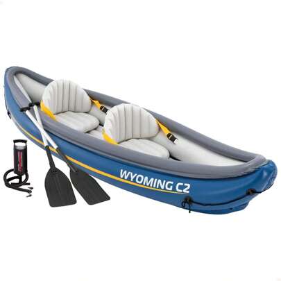  Canoë gonflable 2 places Wyoming C2 avec pagaies à manche aluminium + gonfleur + accessoires 307X89X53 cm (Intex 68389)