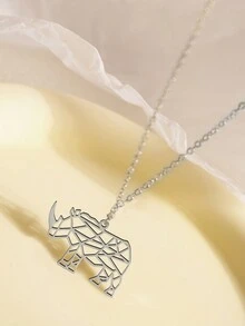 1件时尚简约个性化几何犀牛吊坠不锈钢项链，适合女性日常佩戴 - 犀牛 - 查看 3