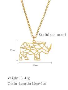 1件时尚简约个性化几何犀牛吊坠不锈钢项链，适合女性日常佩戴 - 犀牛 - 查看 5