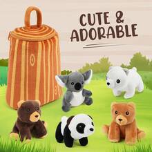 1套可愛的毛絨玩具,毛絨娃娃,5個森林動物套裝與樹墩收納袋,泰迪熊,熊貓,考拉,北極熊,兒童玩具,兒童娃娃,聖誕禮物,感恩節禮物,新年禮物,兒童節禮物,適合男孩,女孩和兒童生日禮物 - 彩色 - 查看 5