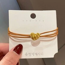 5pcs Simple & Cute Fabric Heart Hair Ties: Square Hair Ties, Circular Star Hair Ties & Elastic Hair Ties (3-In-1) - Coffee Line Love - View 7