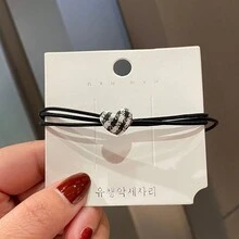 5pcs Simple & Cute Fabric Heart Hair Ties: Square Hair Ties, Circular Star Hair Ties & Elastic Hair Ties (3-In-1) - Coffee Line Love - View 5