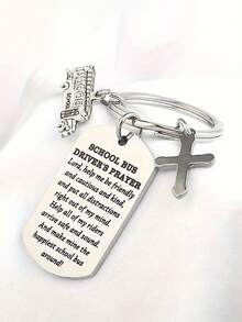 Regalo De Conductor De Autobús Escolar Para Hombres, Llavero Con Oración De Regreso A La Escuela Para Conductor De Autobús Escolar, Regalo Para Conductor De Autobús Escolar, Regalos Para Conducir Seguro - Plateado - Ver 4