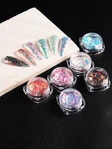 6盒多層次如冰晶般閃耀的蛋白石指甲亮片,全新的全息五彩光沙是玻璃紙顏料魅力凝膠磨光,適用於彩繪美甲,自己動手裝飾美甲 - 彩色 - 查看 2
