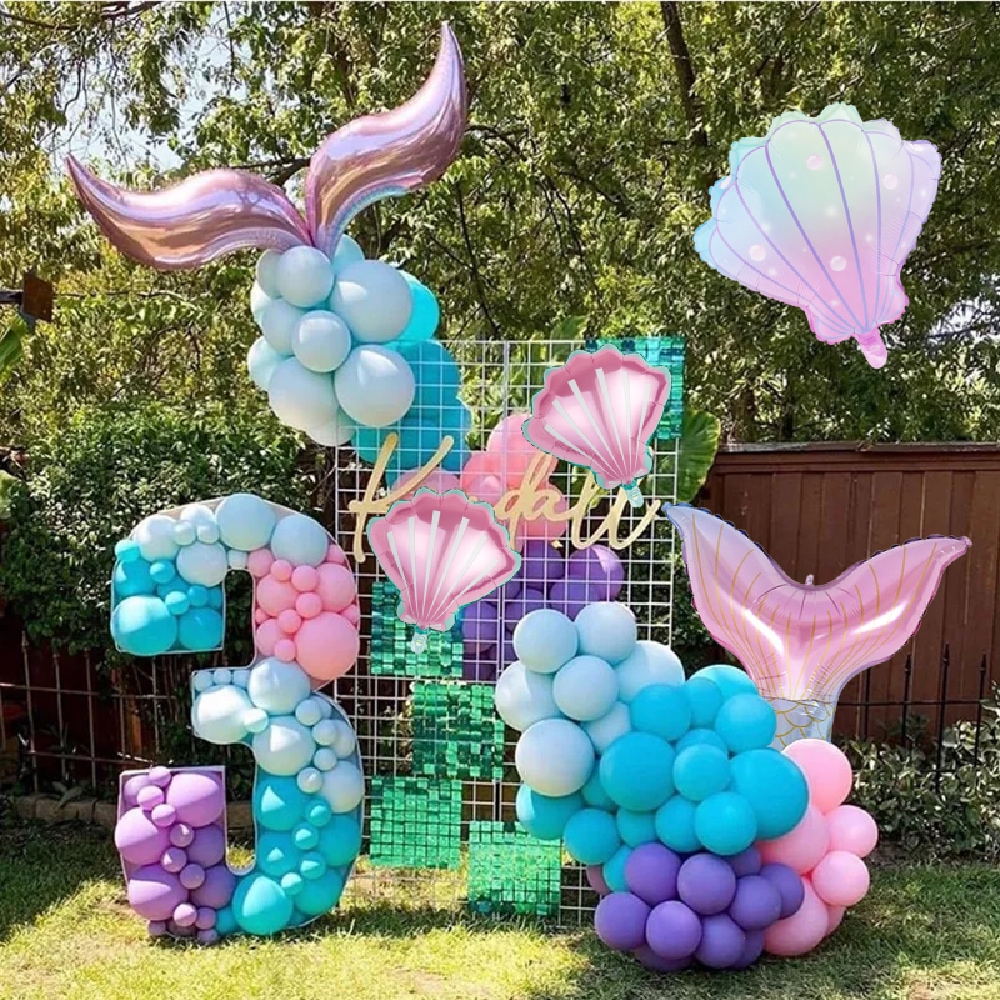 16pcs Mermaid Party Decorations, Mermaid Tail Balloons Seashell Foil