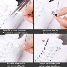 金屬夾頭彈性無須綁鞋帶,帶有網格紋理的扁平鞋帶 - 綠色 - 查看 3