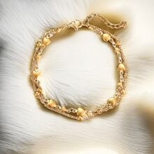 1 Piece Of Stainless Steel Plated With 18k, Light Luxury, Fashionable Elegant, Cool And Personalized, Round Bead Love Double-Layer Bracelet, Stacked Chain, Suitable For Daily Wear By Women