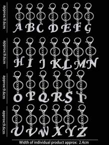 Llave creativa de una pieza de la calle con 26 letras brillantes y llavero de letra capital hueca con diamantes de imitación, regalo personalizado adecuado para todo tipo de personas - Plateado - Ver 10