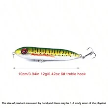 HENGJIA 1入組10cm 12g浮游筆型漁餌,具有zigzag設計,適合長距離投擲,適用於海水/淡水釣魚,配有6#高碳鋼三針,塑料硬餌,適用於黑鱸魚、鯉魚等,戶外釣魚裝備 - 金色 - 查看 2